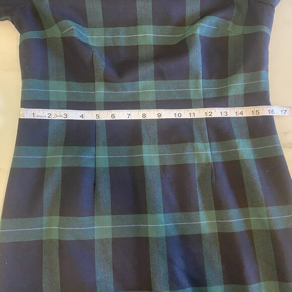Talbots Black Watch Plaid 3/4 Sleeve Shift Dress Blue Green Size 6 Holiday Fall - Picture 11 of 11